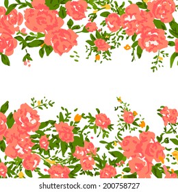 Abstract roses shabby chic background with space for text. Wedding, birthday, celebration card template.