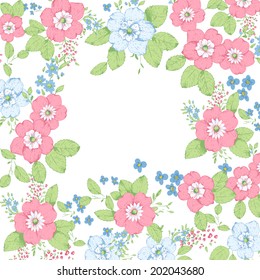 Abstract roses shabby chic background with space for text. Wedding, birthday, celebration card template.