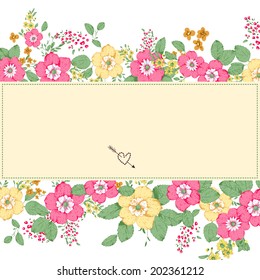 Abstract roses shabby chic background with space for text. Wedding, birthday, celebration card template.