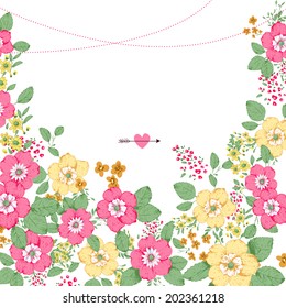 Abstract roses shabby chic background with space for text. Wedding, birthday, celebration card template.