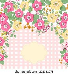 Abstract roses shabby chic background with space for text. Wedding, birthday, celebration card template.