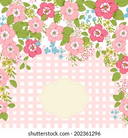 Abstract roses shabby chic background with space for text. Wedding, birthday, celebration card template.