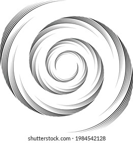 Abstract rotated black lines in circle form on black background. Geometric art. Design element. Digital image with a psychedelic stripes. Vector illustration