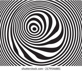 Abstract rotated black lines in circle form on black background. Geometric art. Design element. Digital image with a psychedelic stripes. Vector illustration
