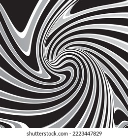 Resumen de líneas rotadas en blanco y negro. Arte geométrico. Elemento de diseño. Imagen digital con rayas psicodélicas.Elemento de diseño para impresiones, web, plantilla
