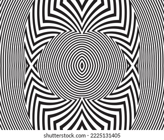  Abstract rotated black and white lines. Geometric art. Design element. Digital image with a psychedelic stripes.Design element for prints, web, template