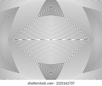 Resumen de líneas rotadas en blanco y negro. Arte geométrico. Elemento de diseño. Imagen digital con rayas psicodélicas.Elemento de diseño para impresiones, web, plantilla