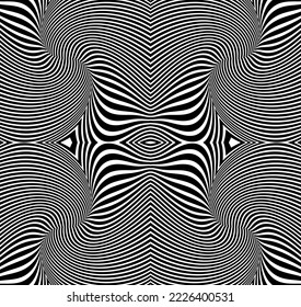 Abstract rotated black and white lines. Geometric art. Design element. Digital image with a psychedelic stripes.Design element for prints, web, template