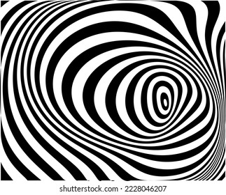  Abstract rotated black and white lines. Geometric art. Design element. Digital image with a psychedelic stripes.Design element for prints, web, template