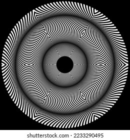 Abstract rotated black and white lines. Geometric art. Design element. Digital image with a psychedelic stripes.Design element for prints, web, template