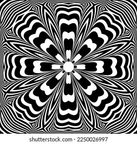 Abstract rotated black and white lines.vortex form. Geometric art. Design element. Digital image with a psychedelic stripes.Design element for prints, web, template