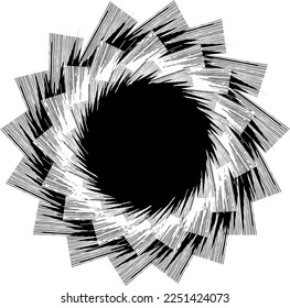 Abstract rotated black and white lines.vortex form. Geometric art. Design element. Digital image with a psychedelic stripes.Design element for prints, web, template