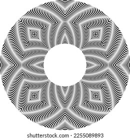 Abstract rotated black and white lines.vortex form. Geometric art. Design element. Digital image with a psychedelic stripes.Design element for prints, web, template