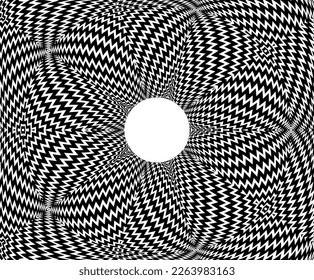 Abstract rotated black and white lines.vortex form. Geometric art. Design element. Digital image with a psychedelic stripes.Design element for prints, web, template