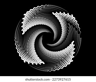 Abstract rotated black and white lines.vortex form. Geometric art. Design element. Digital image with a psychedelic stripes.Design element for prints, web, template