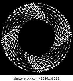 Resumen rotado líneas negras y blancas.vortex forma. Arte geométrico. Elemento de diseño. Imagen digital con rayas psicodélicas.Elemento de diseño para impresiones, web, plantilla