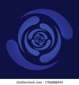 Abstract rotated blue lines in circle form on dark background. Geometric art. Design element for prints, logo, sign, symbol, template and textile pattern