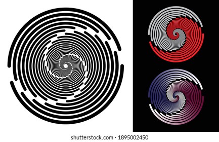 Abstract rotated lines in circle form as background. Design element for prints, logo, sign, symbol and textile pattern. Yin and yang style icon.