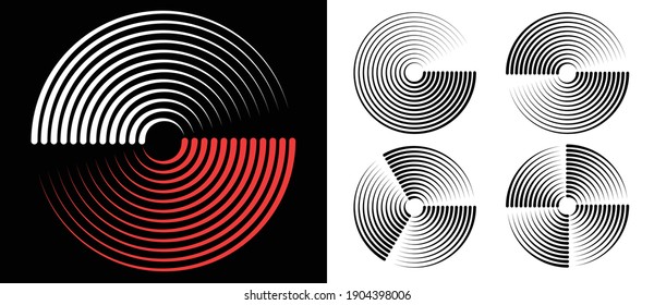 Abstrakte rotierende Linien in Kreisform als Hintergrund. Design-Element für Drucke, Logo, Zeichen, Symbol und Textilmuster. Yin und Yang Symbol.