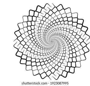  Abstract rotated lines in circle form on white background. Geometric art. Design element. Digital image with psychedelic stripes. Vector illustration
