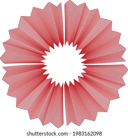 Abstract rotated red lines in circle form on black background. Geometric art. Design element. Digital image with a psychedelic stripes. Vector illustration