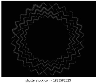  Abstract rotated white lines in circle form on black background. Geometric art. Design element. Digital image with a psychedelic stripes. Vector illustration