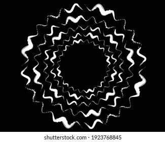Abstract rotated white lines in circle form on black background. Geometric art. Design element. Digital image with a psychedelic stripes. Vector illustration