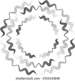 Abstract rotated white lines in circle form on black background. Geometric art. Design element. Digital image with a psychedelic stripes. Vector illustration