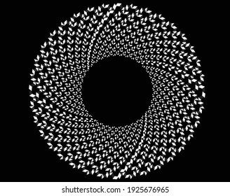  Abstract rotated white lines in circle form on black background. Geometric art. Design element. Digital image with a psychedelic stripes. Vector illustration
