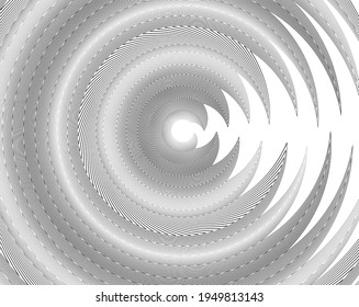  Abstract rotated white lines in circle form on black background. Geometric art. Design element. Digital image with a psychedelic stripes. Vector illustration