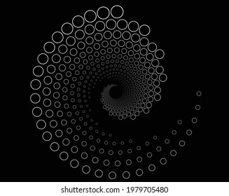 Abstract rotated white lines in circle form on black background. Geometric art. Design element. Digital image with a psychedelic stripes. Vector illustration