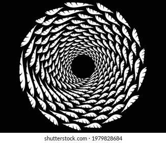 Abstract rotated white lines in circle form on black background. Geometric art. Design element. Digital image with a psychedelic stripes. Vector illustration