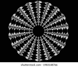 Abstract rotated white lines in circle form on black background. Geometric art. Design element. Digital image with a psychedelic stripes. Vector illustration