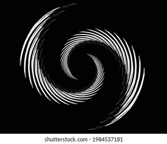 Abstract rotated white lines in circle form on black background. Geometric art. Design element. Digital image with a psychedelic stripes. Vector illustration