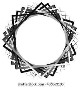 Abstract rotating intersecting squares. edgy, sharp spiral, vortex geometric element with tension, stress