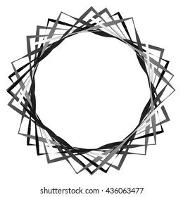 Abstract rotating intersecting squares. edgy, sharp spiral, vortex geometric element with tension, stress