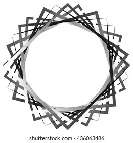 Abstract rotating intersecting squares. edgy, sharp spiral, vortex geometric element with tension, stress
