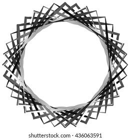 Abstract rotating intersecting squares. edgy, sharp spiral, vortex geometric element with tension, stress