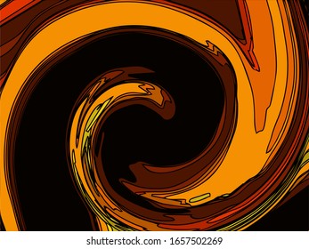 Abstract rotating line illustration design, gradations in orange, for background.