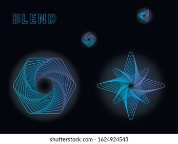 Abstract rotating shapes with violet-blue gradient. Look great on a dark background, suitable for elements on websites, presentations and for the background.