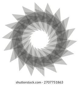 Símbolo de rotação abstrato. Os triângulos cinzas se sobrepõem. Elemento dinâmico de movimento. Composição espiral vetorial.