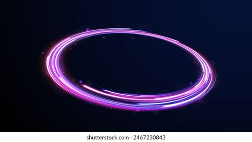 Líneas de borde rotativas Abstractas. Energía eléctrica. Cinta de deslumbramiento LED. Tecnología de movimiento dinámico futurista. Fondo de líneas brillantes de color de neón, efecto de rastros de luz de alta velocidad.