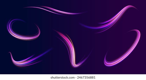 Abstract rotational border lines. Power energy. LED glare tape. Futuristic dynamic motion technology. Neon color glowing lines background	
