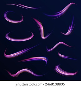 Abstract rotational border lines. Power energy. LED glare tape. Futuristic dynamic motion technology. Neon color glowing lines background	