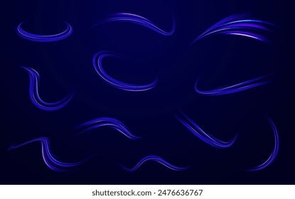 Abstract rotational border lines. Power energy. LED glare tape. Futuristic dynamic motion technology. Neon color glowing lines background	