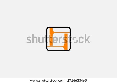 Abstract rotational L logo in orange and black square frame, modern symmetrical branding design motif