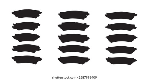 Abstract rough brush strokes, vector set of black silhouettes on transparent background