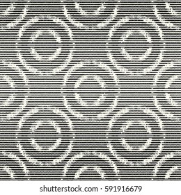 Abstract rough circles striped textured background. Seamless pattern. 