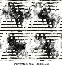 Abstract rough drawn dashed striped zigzag motif. Seamless pattern.