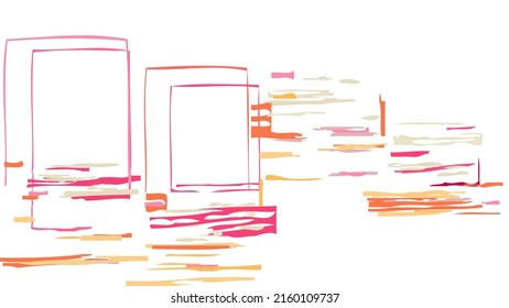Abstract rough drawn geometric shapes on white background. Artistic overlay vector texture. Bauhaus simple primitive art poster. Mid century style art. A minimalism hipster colored frame design.
